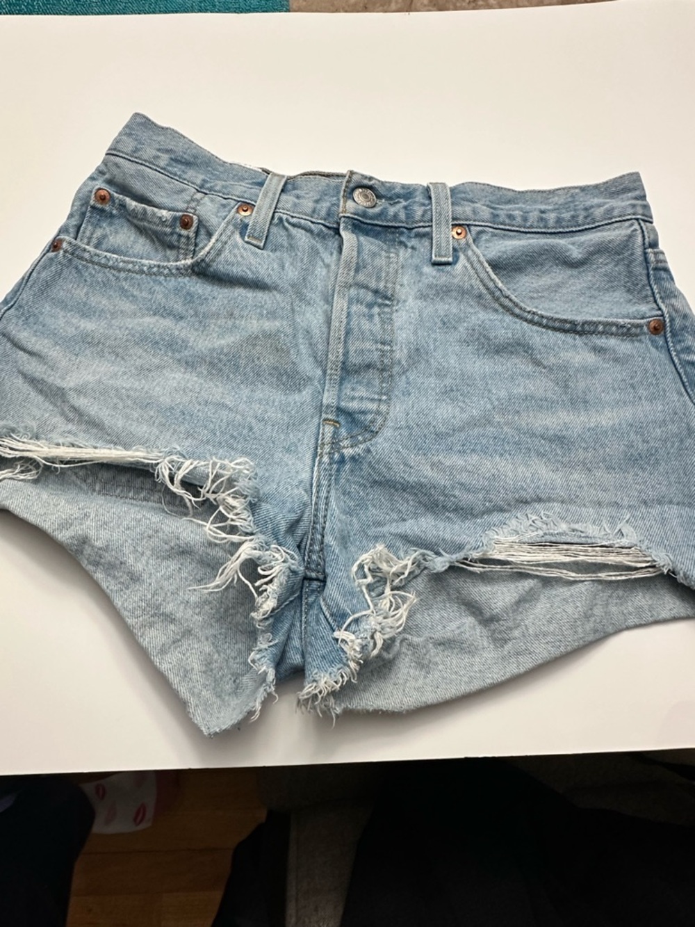 Levi's Light Blue Distressed High-Rise Denim Cutoff Shorts